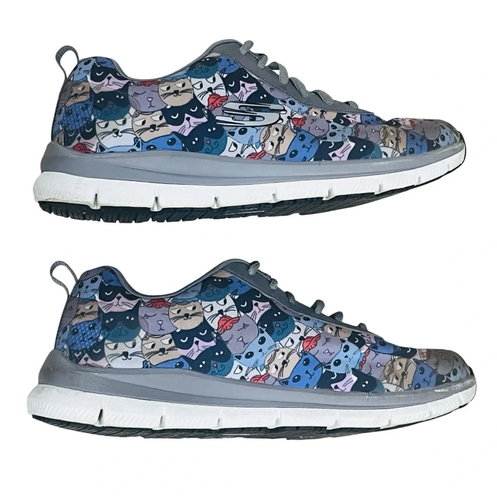 Skechers Cat Print Health Care Pro Women’s Work Slip Resistant Footwear Sz 8